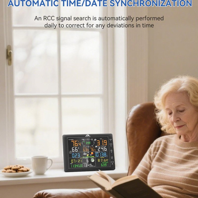 14-in-1 Wireless Weather Station with Outdoor Wireless Sensor,Radio-Controlled Clock,Rain Gauge,Wind Speed/Direction,Moon Phase,Wind Chill Index,Outdoor Dew Point,Barometer(NO WiFi)