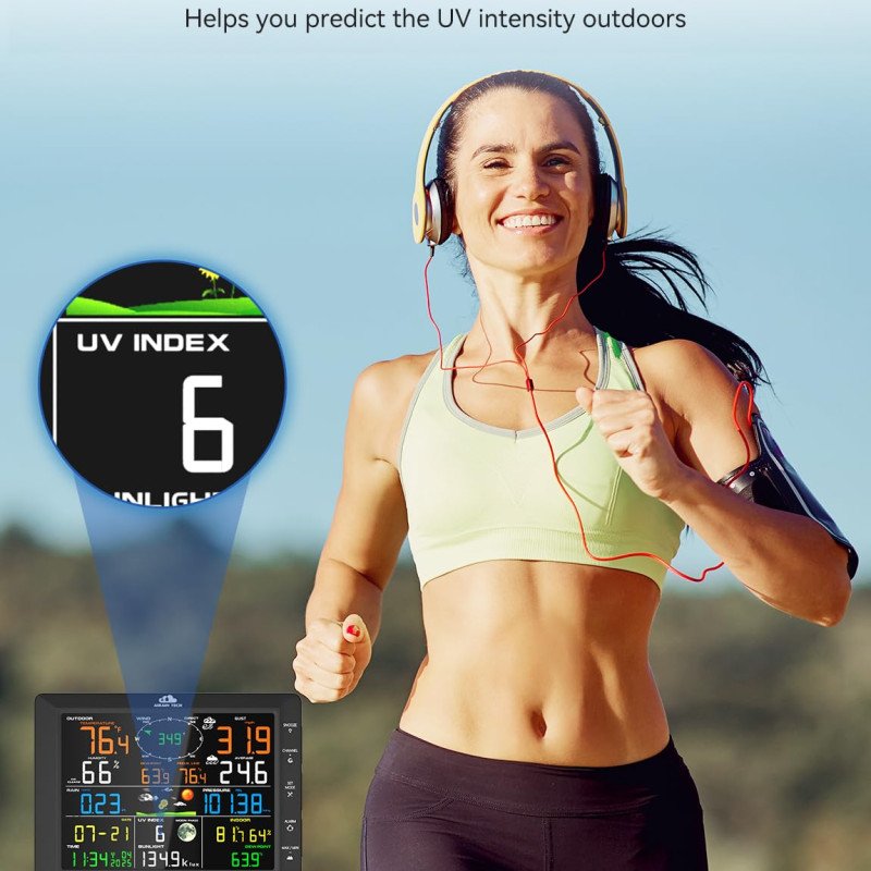 14-in-1 Wireless Weather Station with Outdoor Wireless Sensor,Radio-Controlled Clock,Rain Gauge,Wind Speed/Direction,Moon Phase,Wind Chill Index,Outdoor Dew Point,Barometer(NO WiFi)