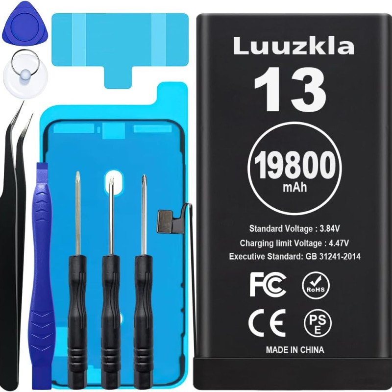 19800mAh (2025 New Upgrade) Battery Compatible with iPhone 13, Super Capacity Battery Compatible with iPhone 13, with Full Tool Kits-0 Cycle High Capacity-24 Months Service