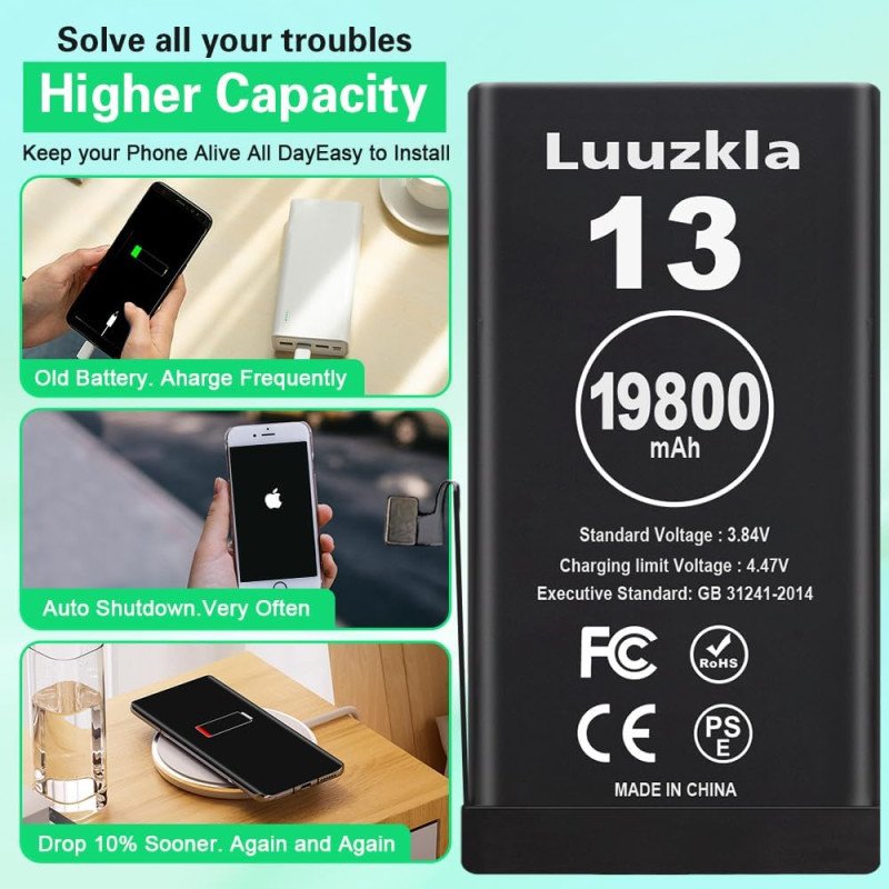 19800mAh (2025 New Upgrade) Battery Compatible with iPhone 13, Super Capacity Battery Compatible with iPhone 13, with Full Tool Kits-0 Cycle High Capacity-24 Months Service
