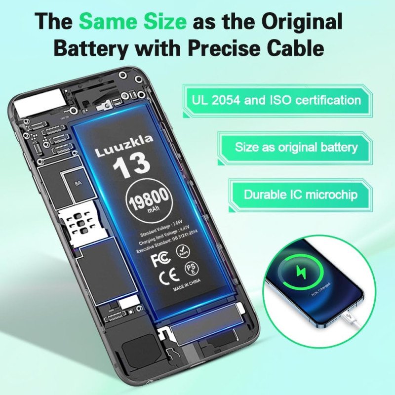 19800mAh (2025 New Upgrade) Battery Compatible with iPhone 13, Super Capacity Battery Compatible with iPhone 13, with Full Tool Kits-0 Cycle High Capacity-24 Months Service