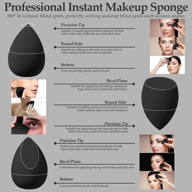 14 Pcs Makeup Sponge Set, Beauty Sponges Blender with 4 Pcs Powder Puff and 4 Pcs Mini Make up Sponges for Liquid,Foundation,Powder,Concealer,Cream (Black)