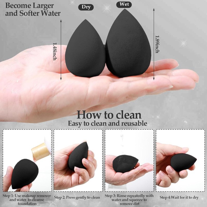 14 Pcs Makeup Sponge Set, Beauty Sponges Blender with 4 Pcs Powder Puff and 4 Pcs Mini Make up Sponges for Liquid,Foundation,Powder,Concealer,Cream (Black)