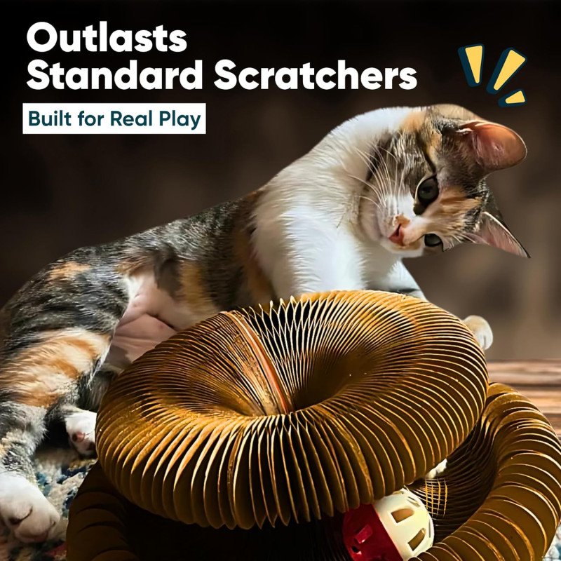 Kitty Kurlz - Kitty Kurlz Magnetic Toy & Reversible Cardboard Scratcher - Collapsible Ball Track with Bell - Durable Eco-Friendly Ring for Play, Chase & Scratch
