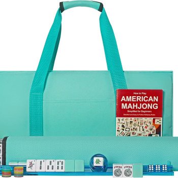 American Mahjong Game Set, 166 Light Green Tiles, 4 All-in-One Color Rack/Pushers, Complete Mahjong Tile Set, Light Green Carrying Bag