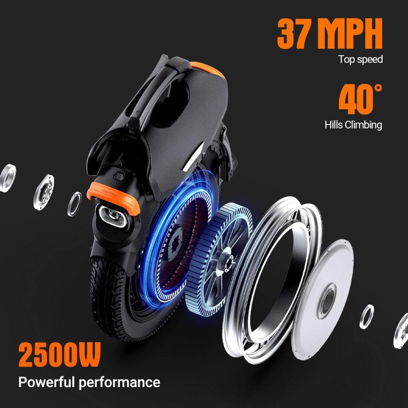 Electric Unicycle for Adults - 18" Suspension EUC, 37 MPH Top Speed, 75 Mile Range - Self-Balancing One Wheel Scooter for City Commuting & Off-Road Riding