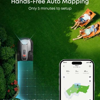eufy E18 Robot Lawn Mower,Max 0.3 Acres,Wireless Robot Mower with Auto Mapping,Vision Navigation,Multi-Zone Management,Robotic Lawnmower with AI Obstacle Avoidance,APP Control,18°Slope,Cut Height1-3"