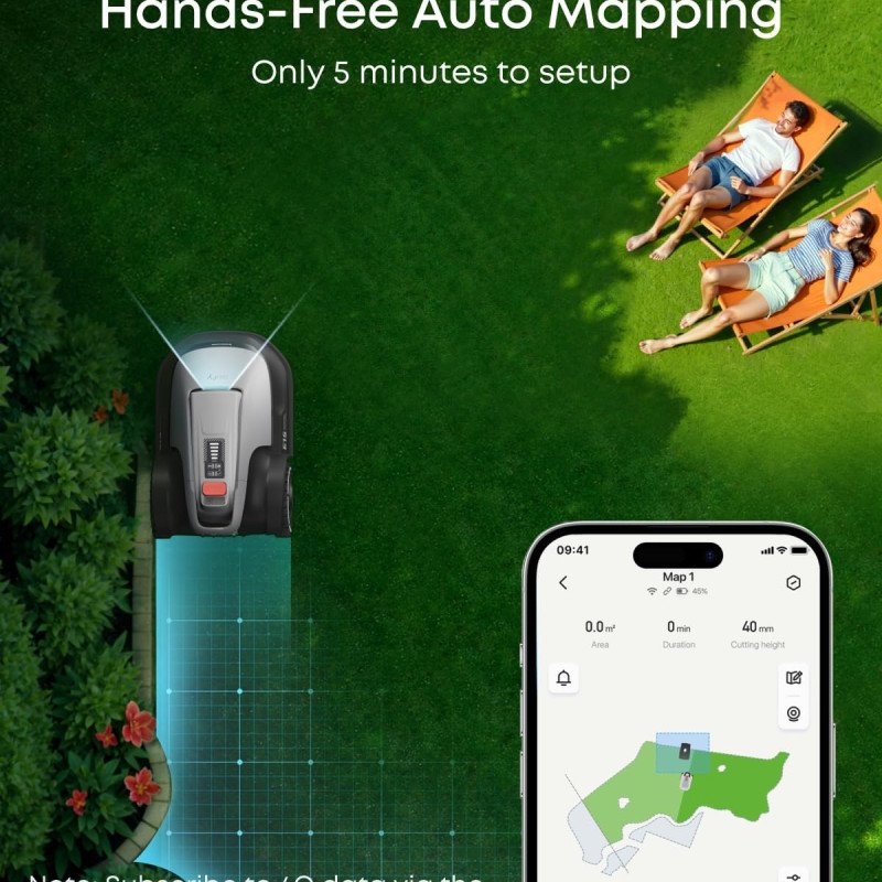 eufy E18 Robot Lawn Mower,Max 0.3 Acres,Wireless Robot Mower with Auto Mapping,Vision Navigation,Multi-Zone Management,Robotic Lawnmower with AI Obstacle Avoidance,APP Control,18°Slope,Cut Height1-3"