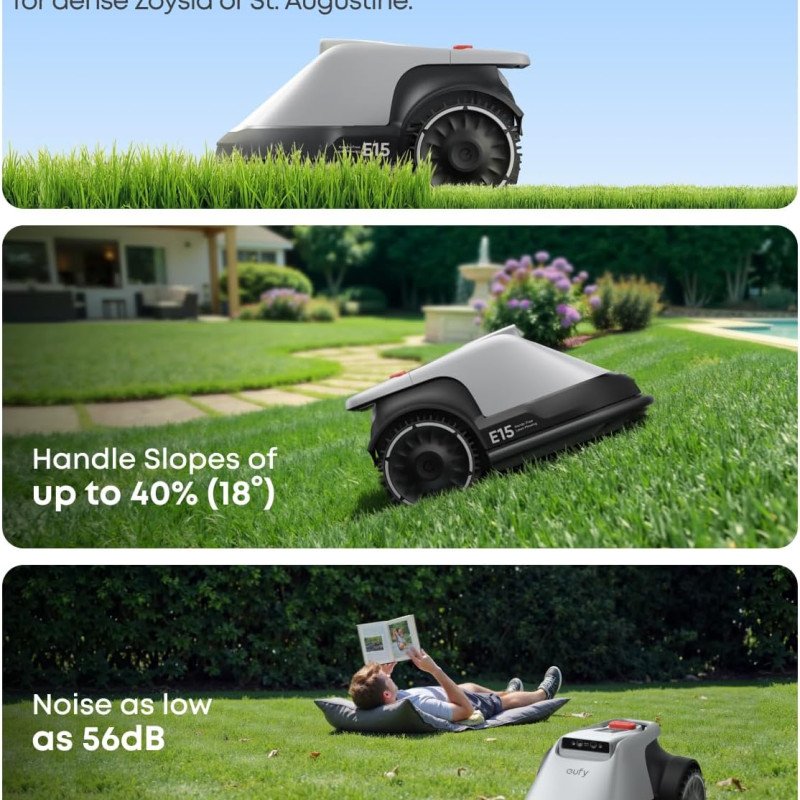 eufy E18 Robot Lawn Mower,Max 0.3 Acres,Wireless Robot Mower with Auto Mapping,Vision Navigation,Multi-Zone Management,Robotic Lawnmower with AI Obstacle Avoidance,APP Control,18°Slope,Cut Height1-3"