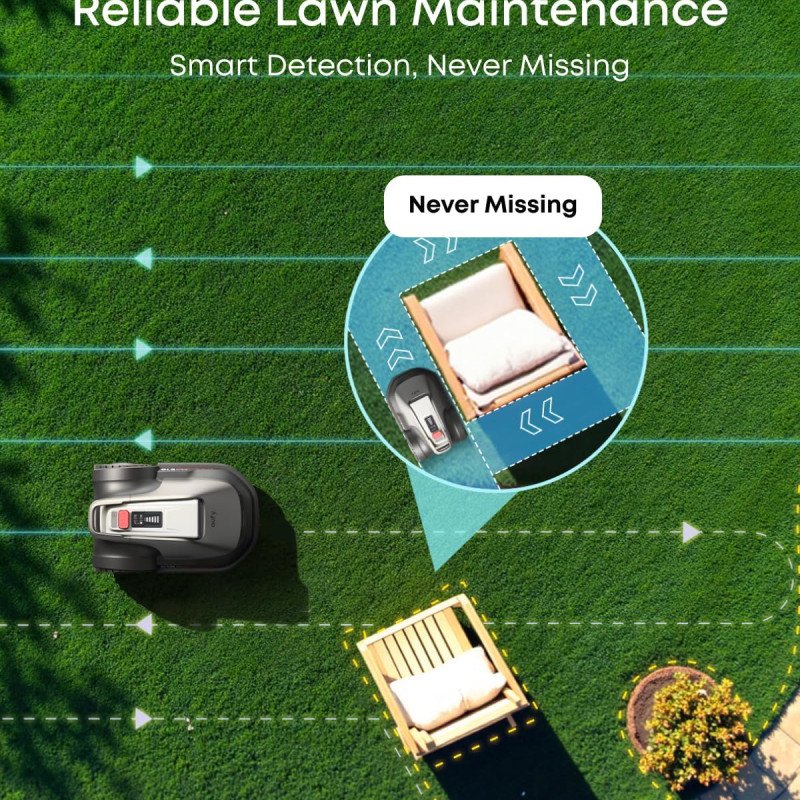 eufy E18 Robot Lawn Mower,Max 0.3 Acres,Wireless Robot Mower with Auto Mapping,Vision Navigation,Multi-Zone Management,Robotic Lawnmower with AI Obstacle Avoidance,APP Control,18°Slope,Cut Height1-3"