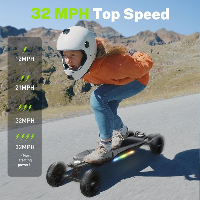 V10 Electric Skateboard with Remote, 3000W Brushless Motor, 32Mph Top Speed, Electric Longboard for Adults ＆Teens