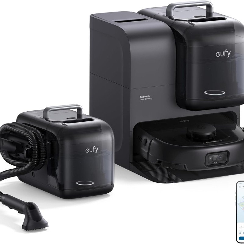 eufy E28 Omni Robot Vacuum and Mop Combo,HydroJet System,with Portable Deep Cleaner for Carpet,20,000Pa Turbo Suction,Zero-Tangling,Corner to Edge Deep Cleaning,with auto All-in-One Station