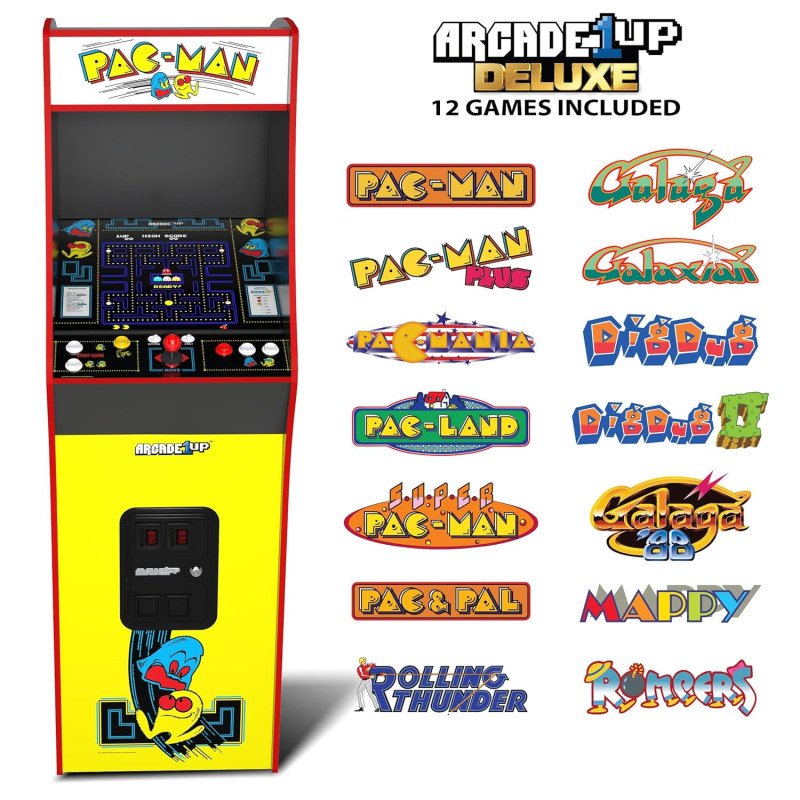 Arcade1Up PAC-MAN Deluxe Arcade Machine, built for your home, with 5-foot-tall full-size stand-up cabinet, 14 classic games, and 17-inch screen Arcade1Up PAC-MAN Deluxe Arcade Machine, built for your home, with 5-foot-tall full-size stand-up cabinet, 14 classic games, and 17-inch screen