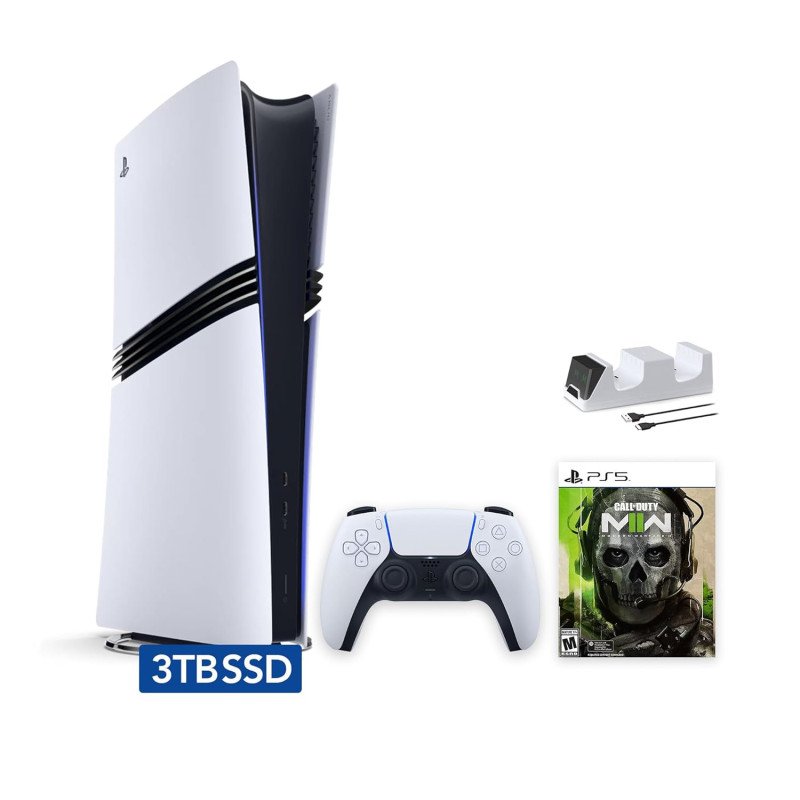 Sony PlayStation 5 Pro 3TB Digital Edition Call of Duty Modern Warfare II Bundle and Controller Charger - White [video game]