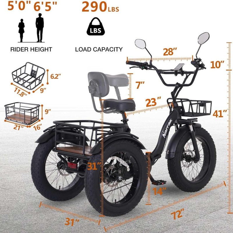 Electric Tricycle for Adults, 750W(Peak 1350W)-28