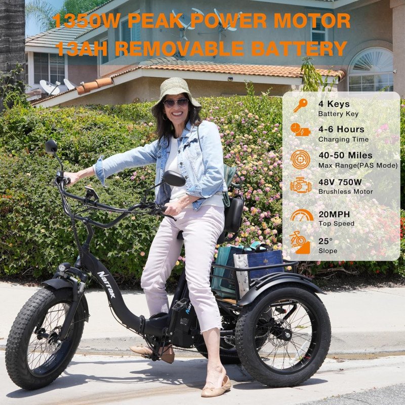 Electric Tricycle for Adults, 750W(Peak 1350W)-28