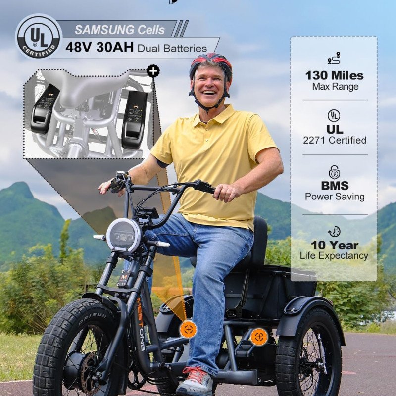 Folding Electric Tricycle for Adults, 1200W Electric Trike-29